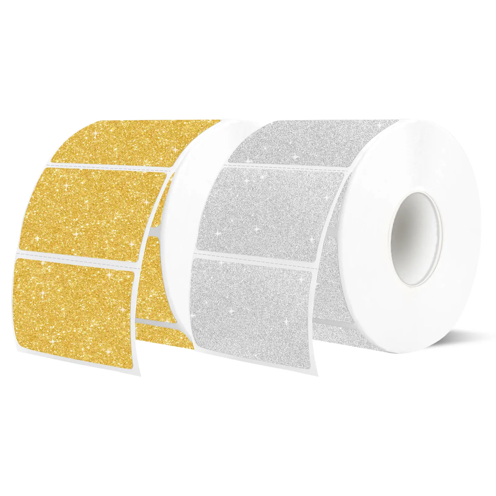 STARBOLING Self Adhesive Direct Thermal Sticker Packs, 2.25"x1.25" Holographic Shiny Gold & Silver Barcode Stickers for Address Shipping, Compatible with Rollo, MUNBYN & Zebra Label Printers (600 Labels Set), Self Adhesive Label