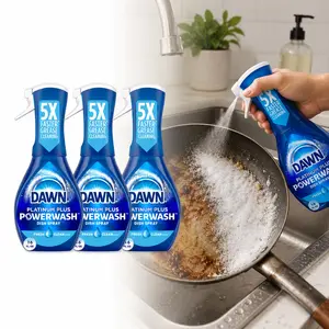 Dawn Platinum Powerwash 16 oz. Fresh Dish Soap, Multi-Surface Spray, Foam Action Cleans Dishes Stoves Counters, No Soak Needed, Reusable Spray Bottle, For Kitchen and Laundry Pre-Treat, For Reusable Powerwash Sprayer, Concentrated Formula. Detergent Dishw