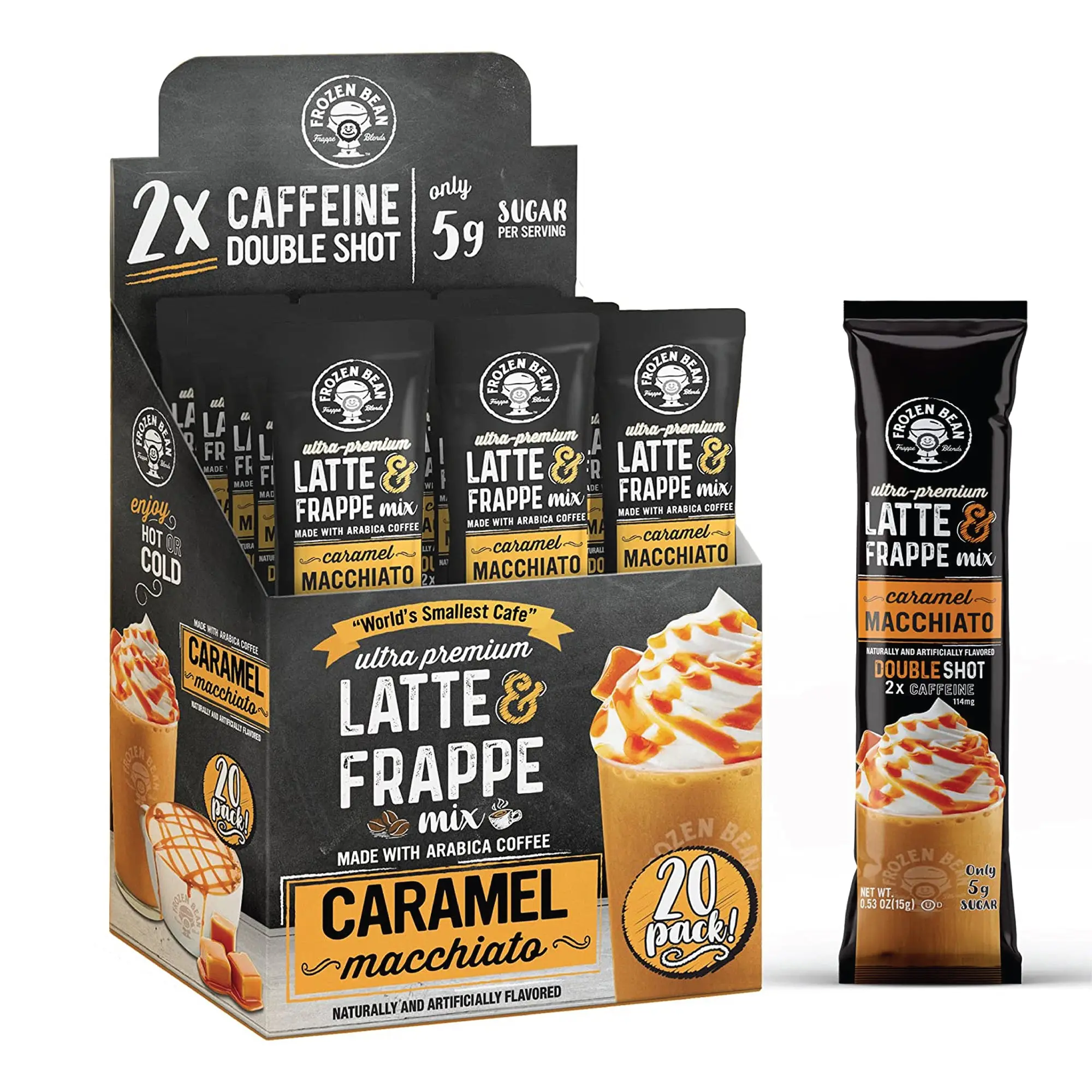 The Frozen Bean Ultra Premium Caramel Macchiato Frappe & Latte Instant Mix (20 Sticks)