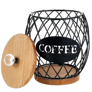 Coffee Pod Basket Holder Metal Coffee Pod Storage Basket with Dust Cover Hollow Design Large Capacity Coffee Pod Storage Basket Easy to Store Suitable for Kitchens