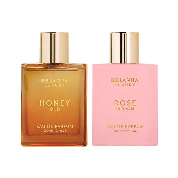 Sweet Sting by BellaVita Luxury | Honey Oud & Rose Woman | 2x100 ml Perfume Set for Women | Long Lasting EDP with Floral, Spicy & Woody Notes | Patchouli, Vanilla, Bergamot, Jasmine, Peach & Amber | Clean, Vegan & Cruelty-Free
