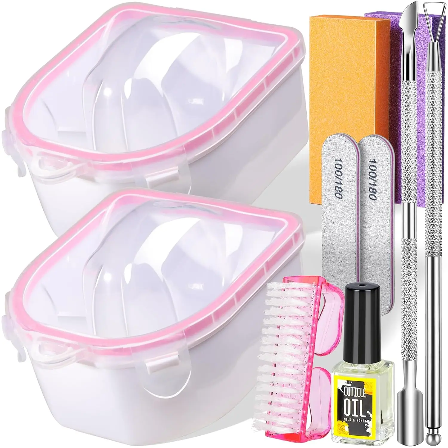 10Pcs Nail Soaking Bowl Kit 2 Soak Off Bowl Nail Soaking Bowl Acetone Proof Soak Off Gel Polish Remover Bowl, Manicure Bowl Cuticle Peeler Scraper Cuticle Oil Nail File and Buffer Nail Brush
