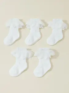 5 Pairs Baby Girl Sweet Elegant Princess Lace Mesh Ruffle Socks, Perfect for Spring Summer, Cute and Stylish Baby Accessories