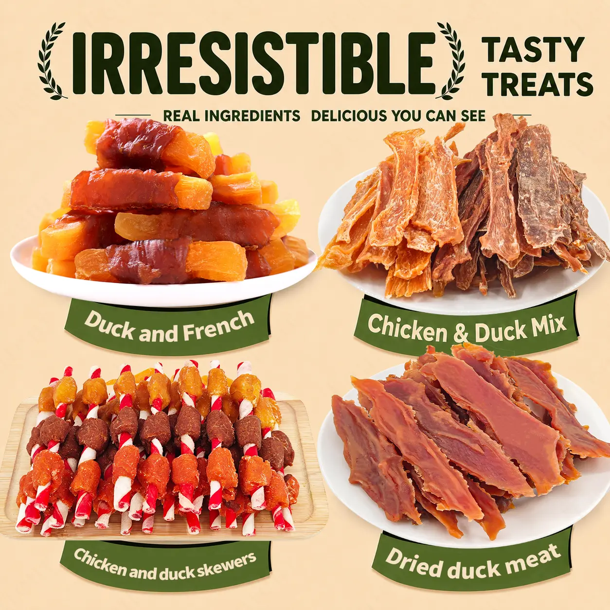 Dog Treats Variety Pack for Puppies and Adult Dogs, Beefhide Rolls, Chicken Jerky, Duck Jerky, Chicken Breast Bites and Beef Liver Snacks, Mixed Flavor Chew Sticks and Training Reward Treats for Small, Medium and Large Dogs, Daily Pet Snack Selection