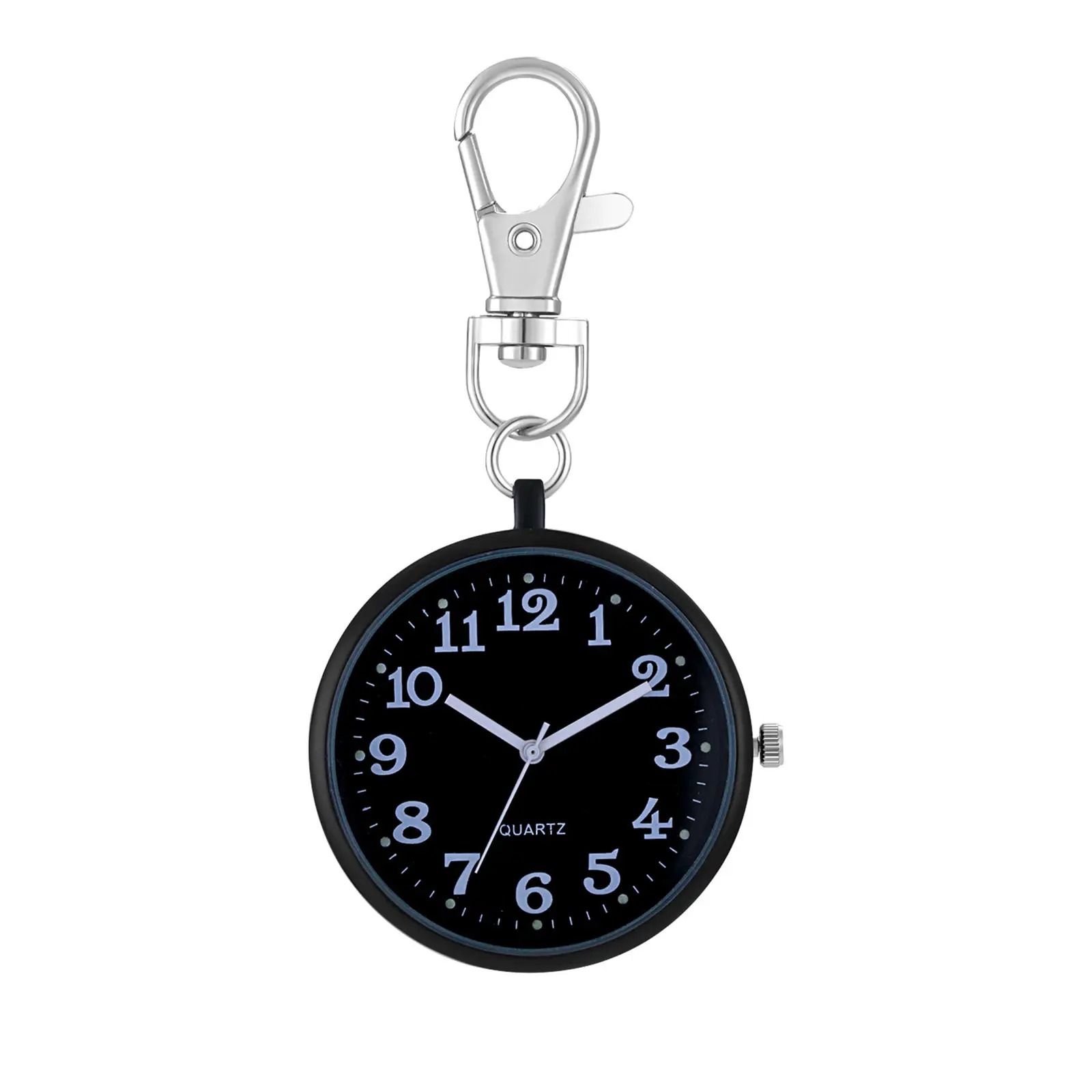 OIDEA Men's Compact Analog Round Clinical Quartz Pocket Watch - High-Clarity Arabic Numerals Large Dial, 1ATM Carabiner Clip Keychain, Fashion Accessory for Students