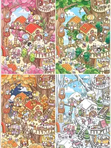 The 4 Seasons of Treetop Town XL Sticker Scene Kit - 4 Different Scenes with Free Tweezers & Mystery Sticker - Perfect for Collectors