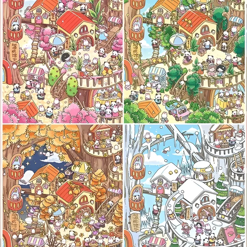 The 4 Seasons of Treetop Town XL Sticker Scene Kit - 4 Different Scenes with Free Tweezers & Mystery Sticker - Perfect for Collectors