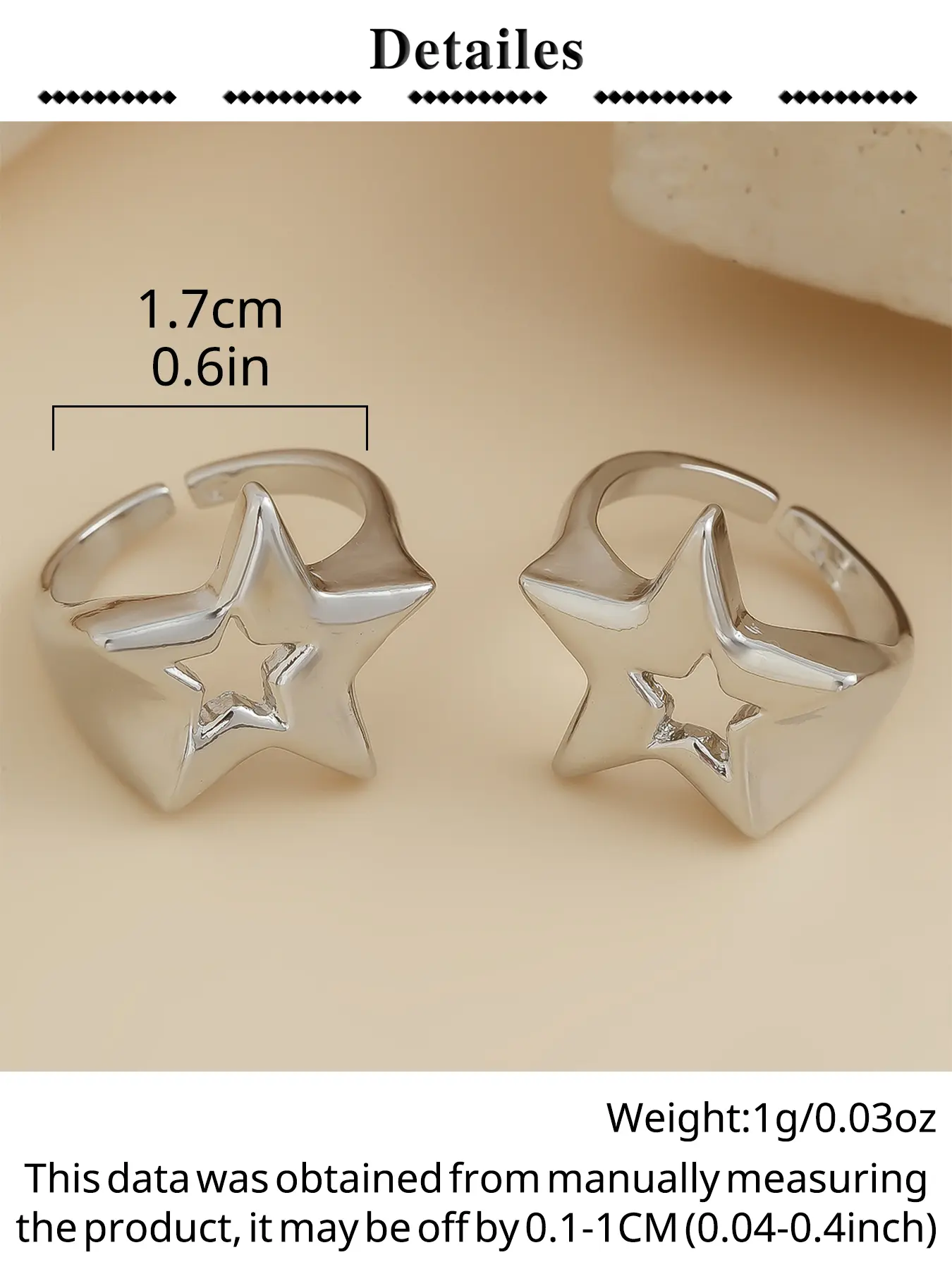 Y2K Rings for Women Men Adjustable Star Ring for Women Silver 