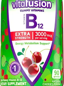 Vitamin B12 Gummy Vitamins for Energy Metabolism Support and Nervous System Health Support, Cherry Flavored,  45 Day Supply, 90 Count