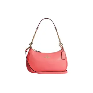 COACH Teri 24 Pink-Grain Leather Zip Top Handle Bag with Detachable Crossbody Strap
