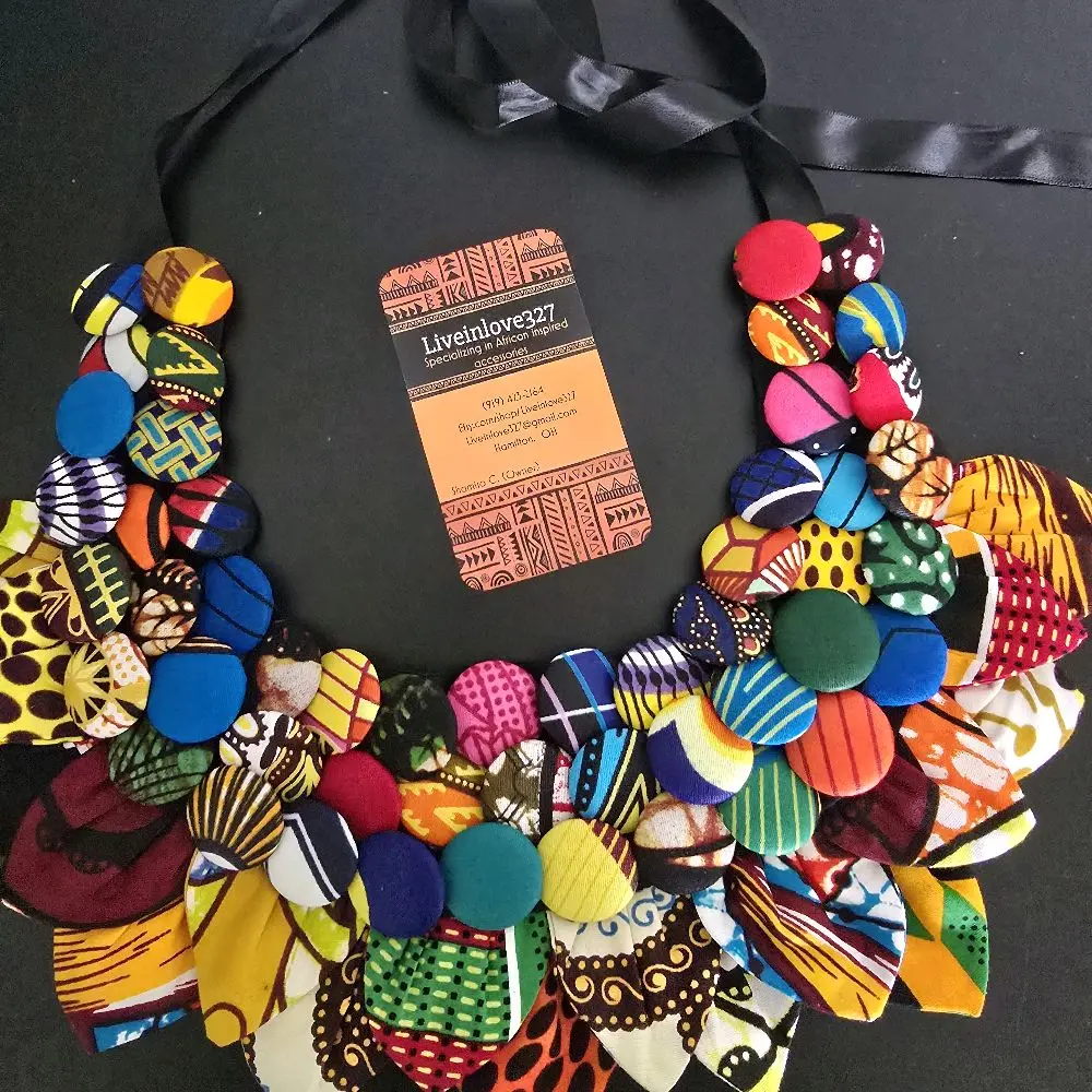Ankara Button Statement Necklace – Bold Handmade African Beaded Jewelry
