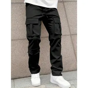 Men's Front Lacing Multi Pocket Straight Leg Casual Cargo Pants slacks  pants