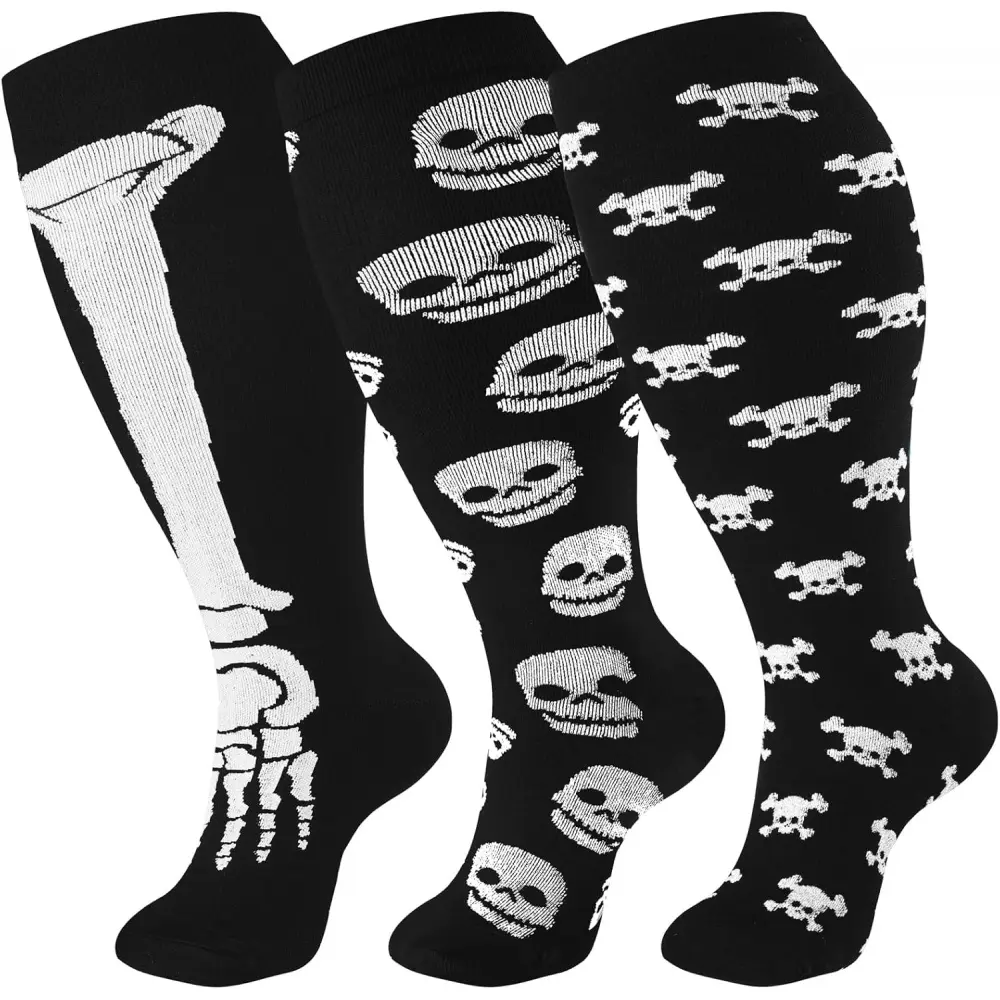 Unisex Adults' Plus Size Wide Calf Decorative Grade Compression Socks - Easy to Put On and Take Off Sport Stockings for Leg Support, Varicose Veins Relief, Leg Shape (Nurse Socks)