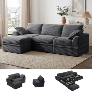 【2-4 Box Delivery】NABUMI Modular Storage Sectional Sofa, Deep Seat Memory Foam Corduroy Boneless Couch with Ottoman, Tool-Free Assembly