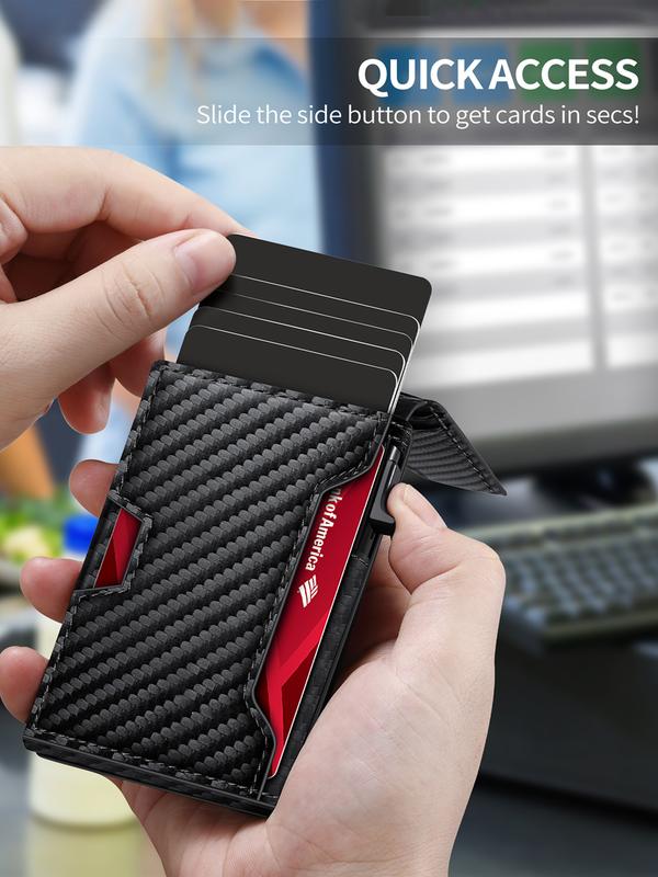 Stylish Black RFID Popup Card Wallet for Men - Slim Design, Secure Storage & Effortless One-Touch Eject（Does not support storing cash）