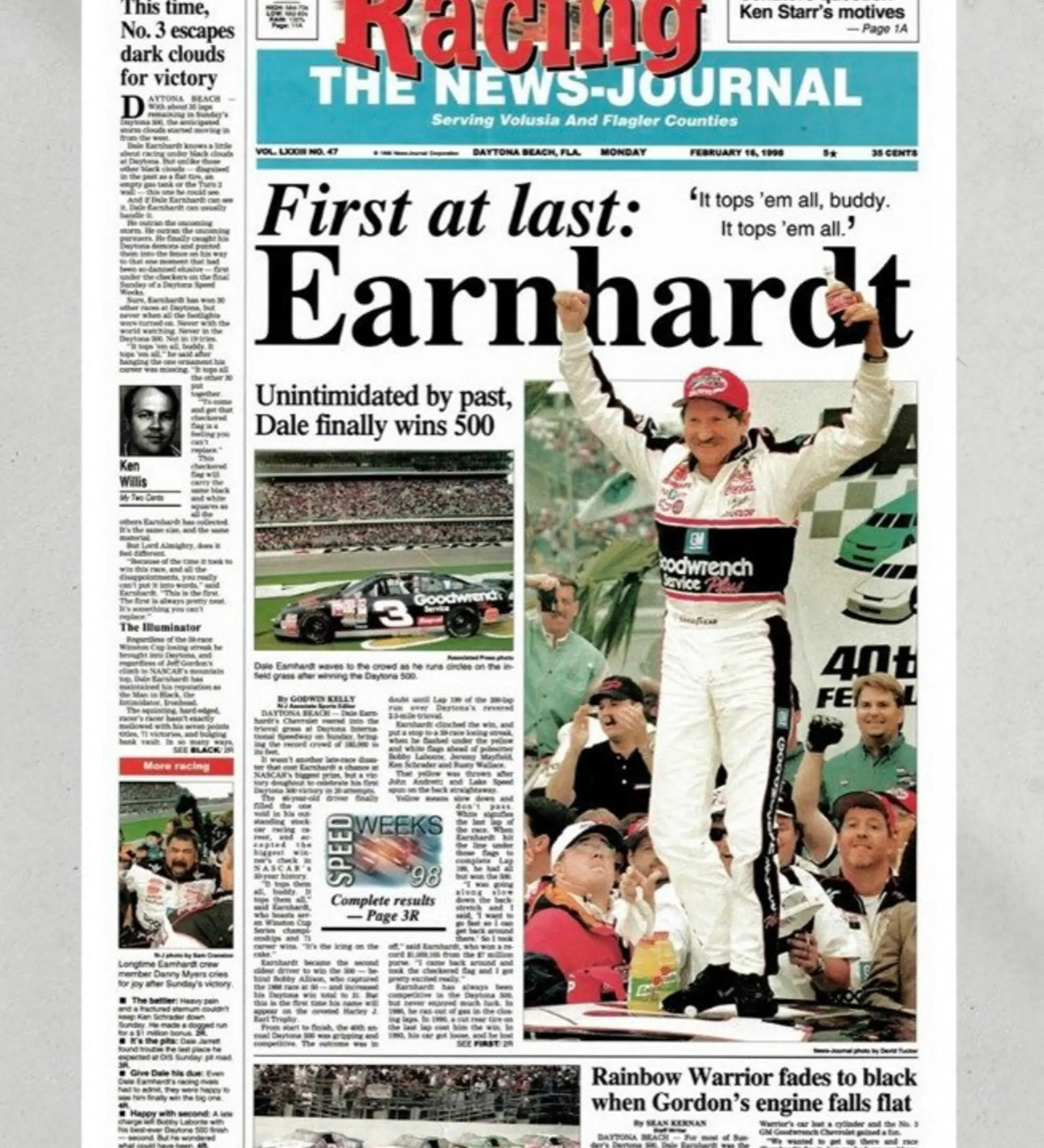 1998 Daytona 500 Dale Earnhardt Victory Unframed Poster Print