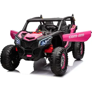 24V 2-Seater UTV, 4WD Ride On Toys with Remote Control, Powerful Electric Vehicle 4 Shock Absorbers, Leather Seats, Music and Lights, 24V Ride On Toys for Big Kids, Pink