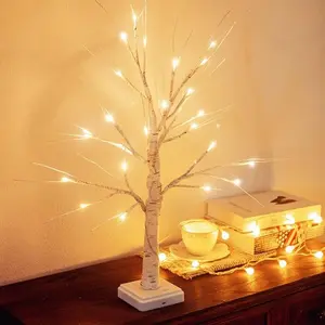 DIY Christmas Decoration Birch Tree with Lights, 2 Feet 24 LED Warm, USB/battery Powered, Indoor Festival Party Wedding Graduation Decor