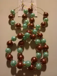 Colorful Jewelry Sets, Blue & Brown Pearl Beaded Hoop Earrings & Bracelets 2-Piece Costume Jewelry Accessory Set