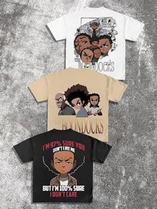 Men's Letter & Cartoon Print Round Neck Tee, Regular Fit Casual Street Comfy Short Sleeve T-shirt for Summer, Men's Top for Daily Wear