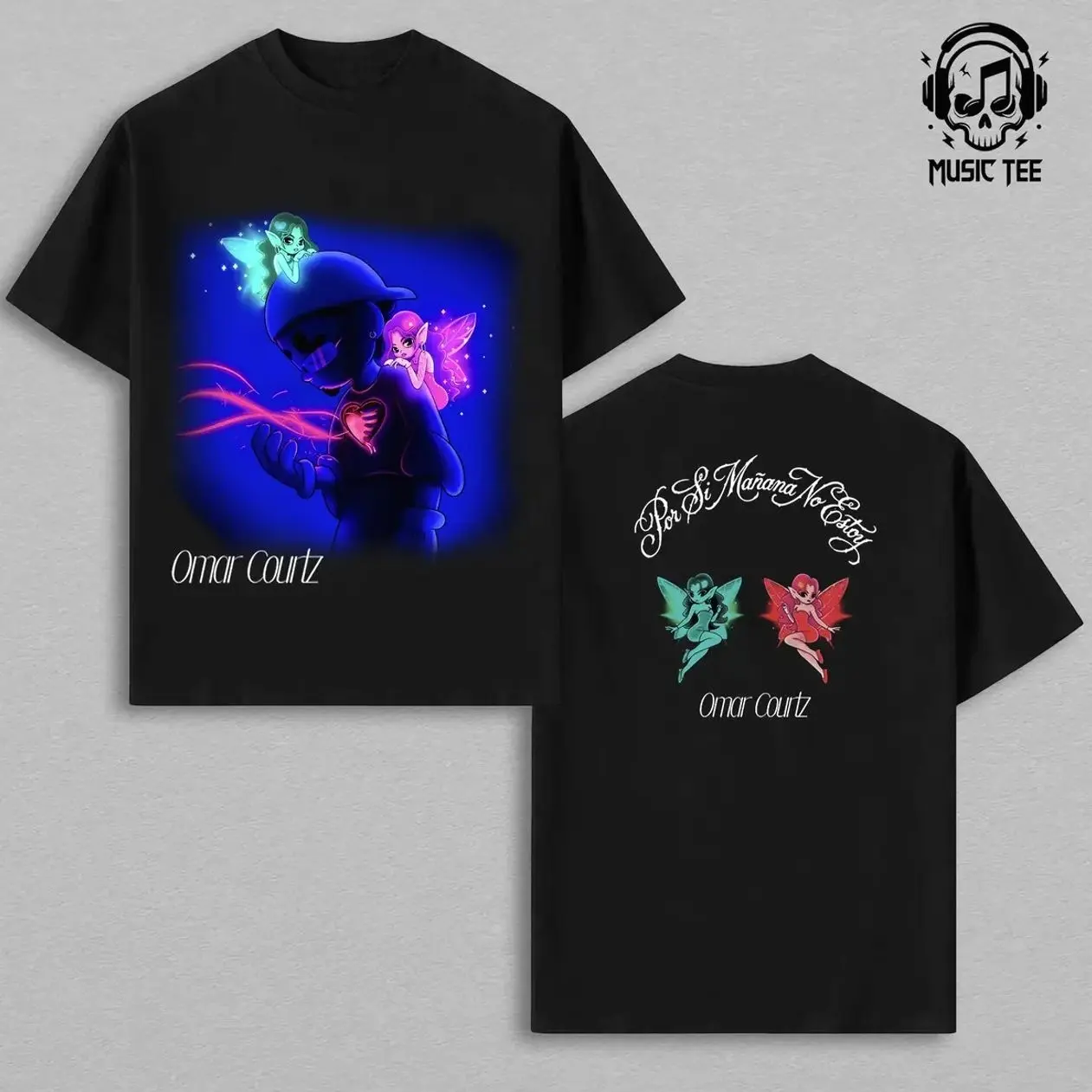 Omar Courtz Por Si Manana No Estoy Fairy Tee Neon Glow Skull Elf Shirt - Ousi Reggaeton Latin Trap Music Merch Oversized Black T-Shirt Graphic Concert Outfit Apparel Streetwear Cotton Unisex Festival Tee 2026 Tour KP9