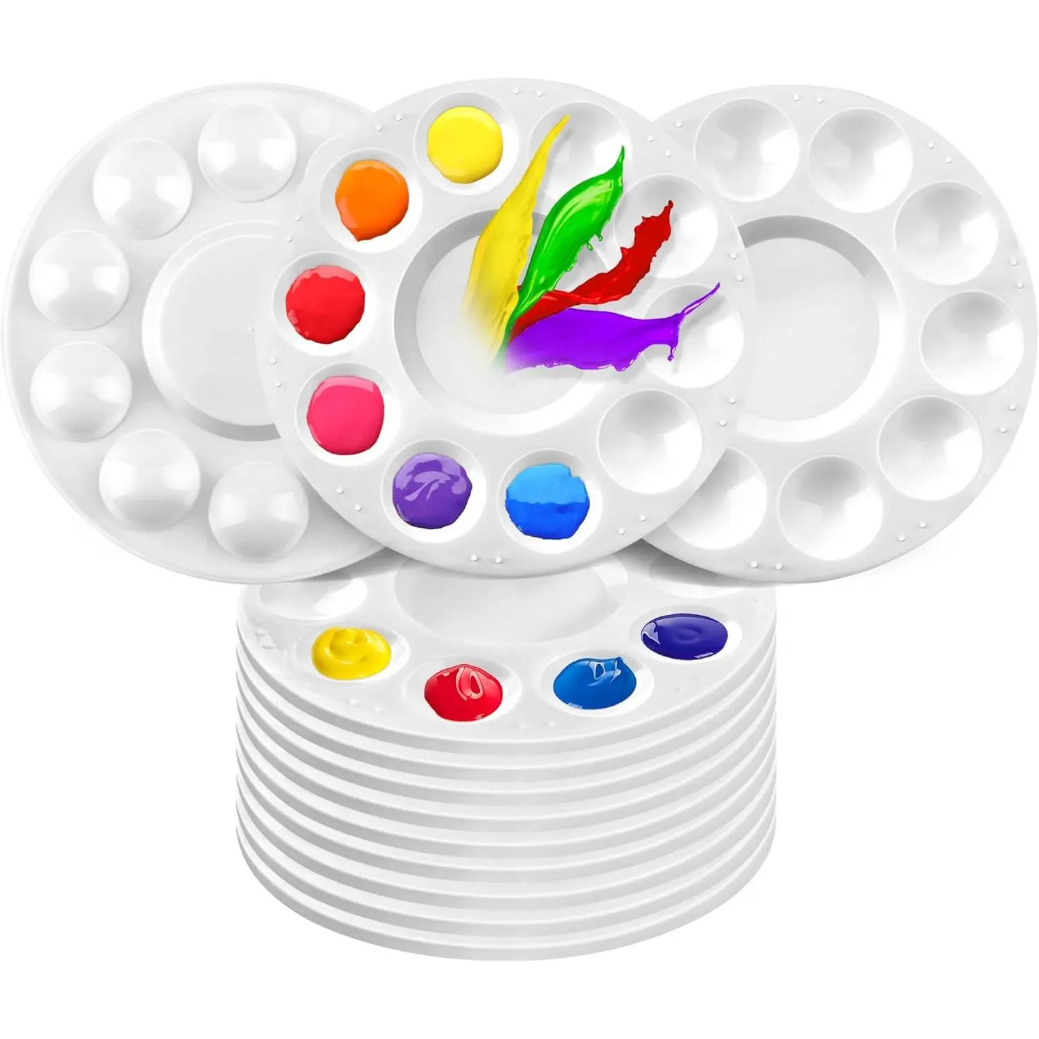 32 Pack  Tray Palettes, Plastic  Pallets, Painting Tray Palette, Round  Holder Tray, DIY Craft, Art Painting, Classes, Play Party,  or School