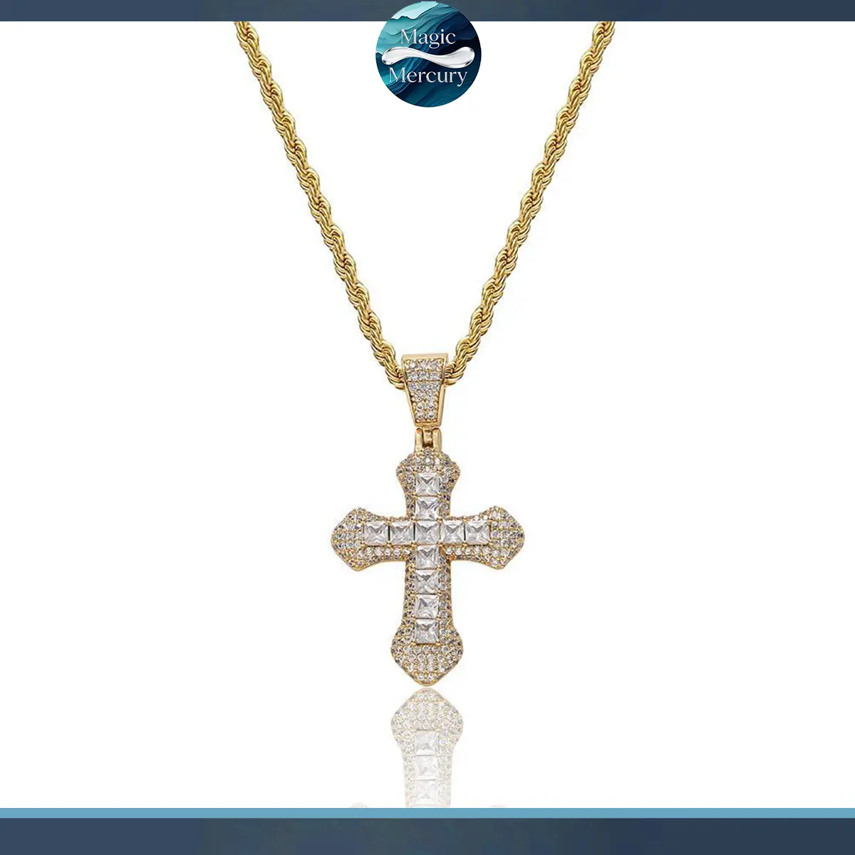 Unisex Lab Created Full Diamond Colorful Zircon Cross Pendant Necklace, Adult Daily Wear Fashion Costume Jewelry Accessory, Ideal Gift Option