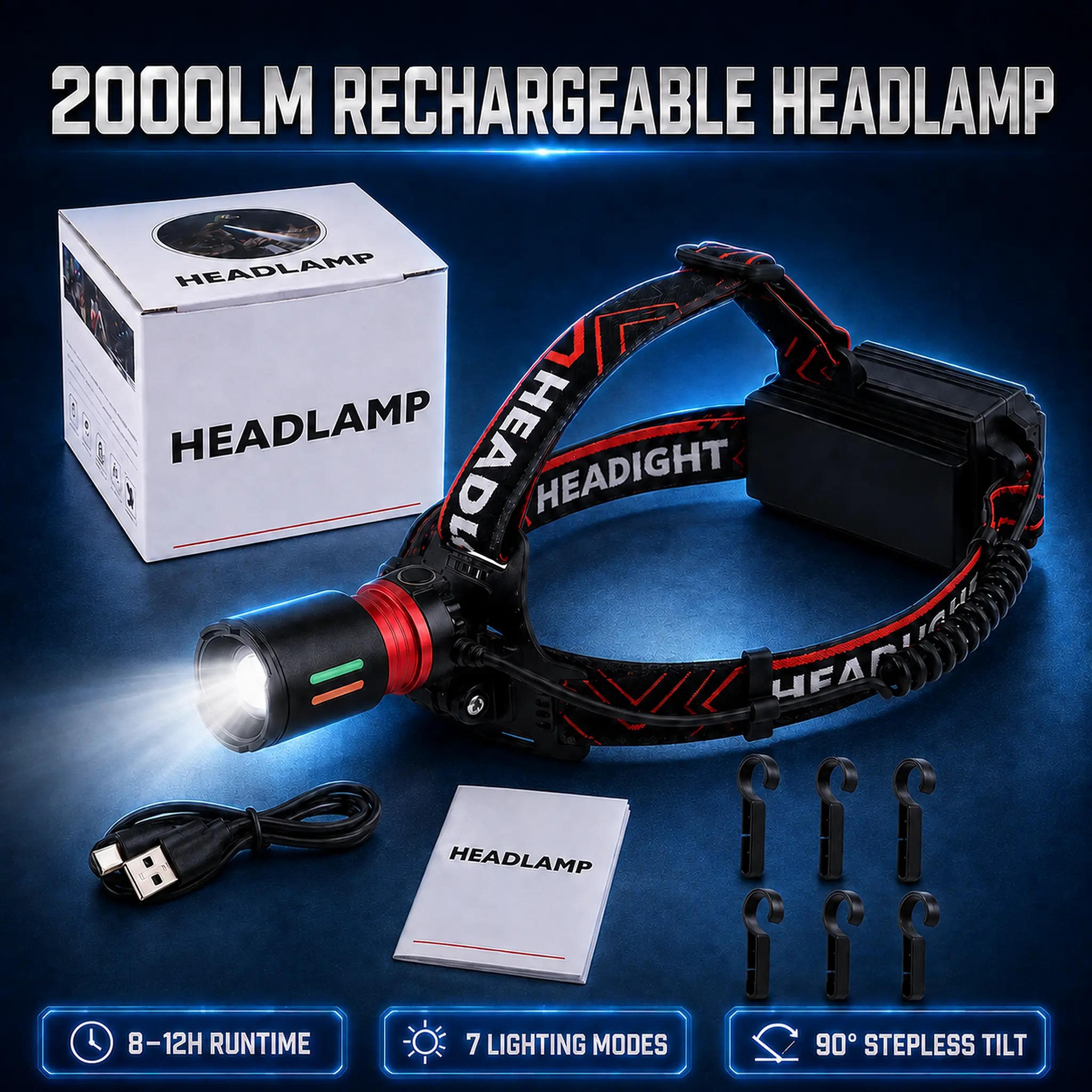 [Summer Sale Deals]  2026 Multifunctional LED high-intensity headlamp, designed specifically for fishing, outdoor hiking, and camping. Head-mounted, extremely bright, with long-lasting battery life.