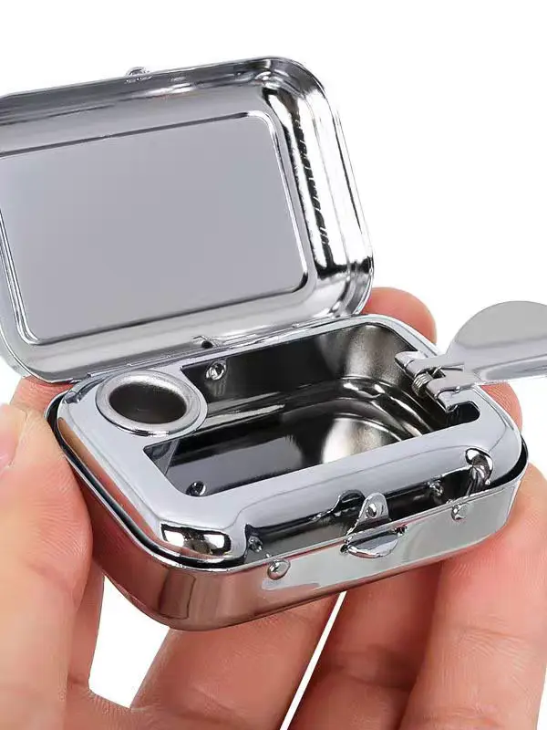 Stainless Steel Ashtray with Lid, Portable Mini Ashtray, Ashtray for Home Office Outdoor, Modern