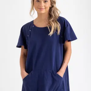 Navy Solid Luxury Patient Gown (Ideal for Maternity, Postpartum, Breastfeeding)