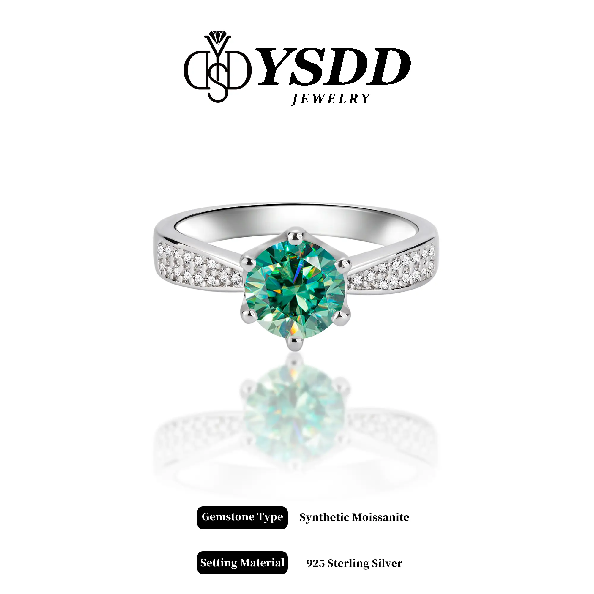 【#264】1Carat Aurora Borealis Green Synthetic Moissanite Ring in Uranus Cut S925