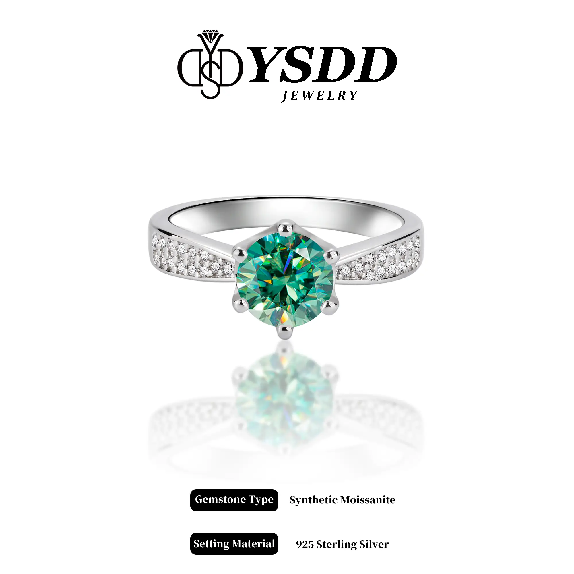 【#264】1Carat Aurora Borealis Green Synthetic Moissanite Ring in Uranus Cut S925