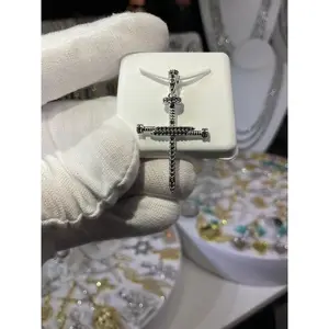 Sterling Silver Black Moissanite Nail Cross Pendant
