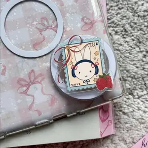 Strawberry Bunny Phone Grip, Cute Rabbit Magnetic Kindle Accessories, Kawaii GripTok mount Foldable Wireless pop socket