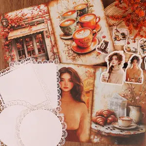 Leisure Coffee Theme DIY Junk Journals Kit, 66pcs/set Including Hollow Textured Decoration Paper & Sticker, Scrapbooking Supplies, DIY Crafts