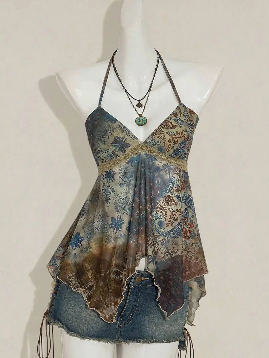 hot and sexy clothes VYNCE Women's Paisley Patchwork Print Vintage Cropped Flowy Top, Cute Sexy  Boho Bohemian Tops Hippie Top Women Boho Clothing Scarf Top