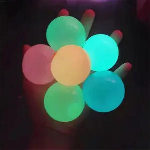 6-Piece Light-Up Glow Wall Balls Set, Squeezable Stress-Relief Target Balls, Interactive TPR Wall-Sticking Dart Balls, Portable Stress-Relief Toys