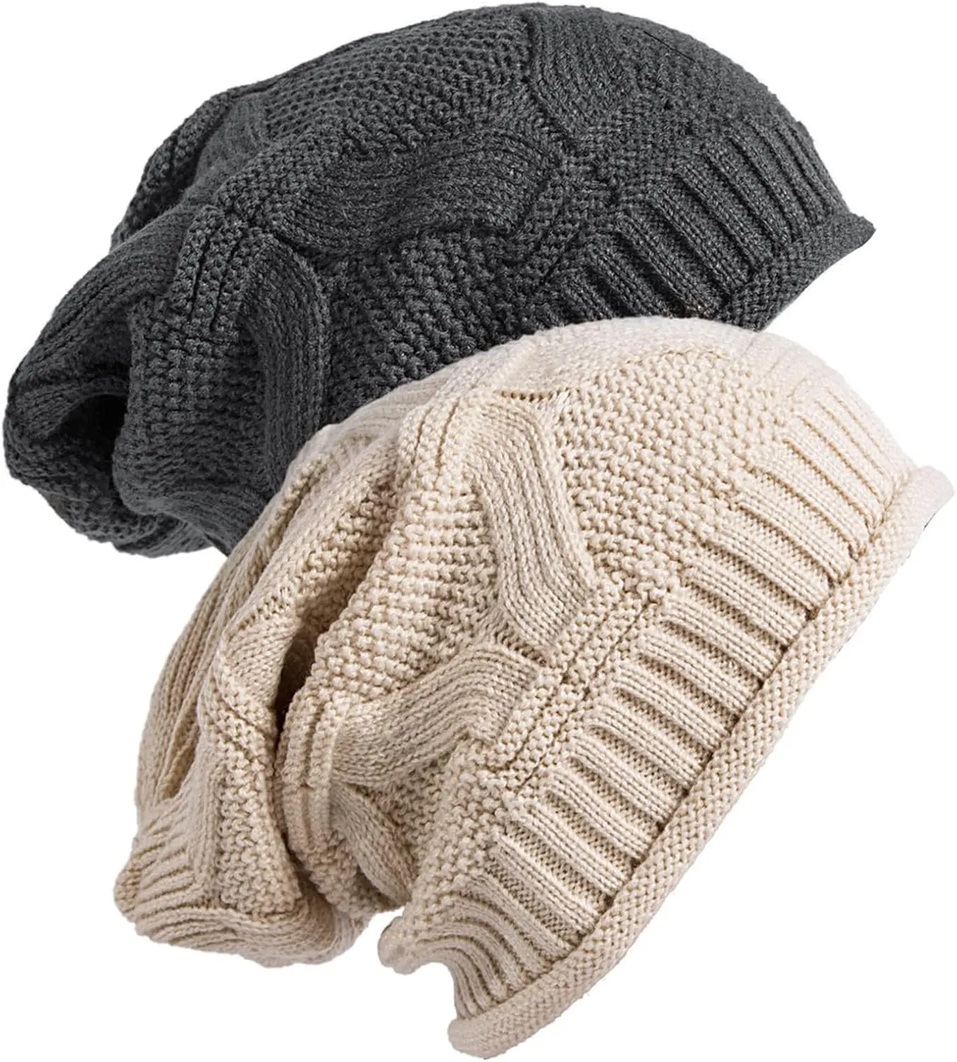 2 Pack Winter Slouchy Beanie for Women, Knit Beanies Warm Fleece Lined Chunky  Skull Cap Gifts
