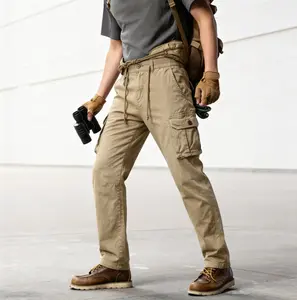 Men’s trendy cargo pants featuring multiple pockets and a tactical design, straight cut with a clean silhouette—easy for outdoor activities and simple yet stylish for everyday wear.