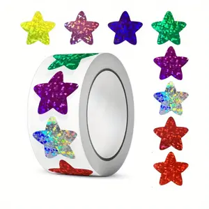 1 Roll Colorful Star Stickers for Kids Reward School Classroom Adhesive Holographic Star Stickers for Teachers DIY Craft Diy Sticker Paper
