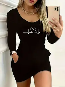 Women's Sexy Heart Print Dress, Short Skirt Style, Loose Casual Fit, Spring Summer Fashion, Daily Wear