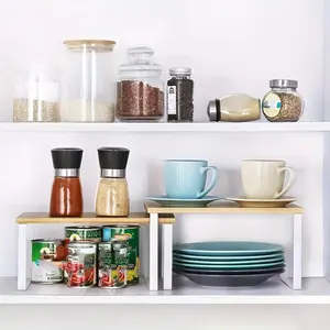 Wooden & Carbon Steel Kitchen Cabinet Organizer Set, Stackable Kitchen Pantry, Storage Cabinets, Stackable Multi-Functional Storage Shelves, Non-Food Contact Safe Material