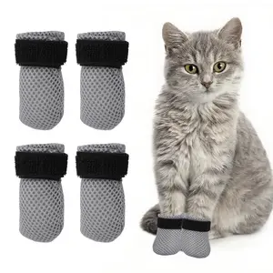 4Pcs Anti Scratch Cat Booties, Cat Anti-Scratch Shoes, Mesh Breathable Cat Shoes for Bathing, Nursing, and Grooming（Grey）