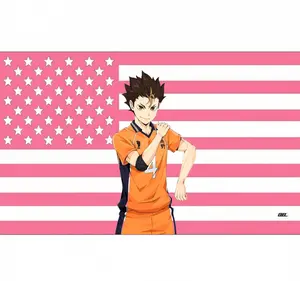 Haikyuu!! US Banner: Noya Yuu - Orange and Pink Pride, Guardian Deity #4 Flag. Nishinoya's Fierce Energy Wall Tapestry.