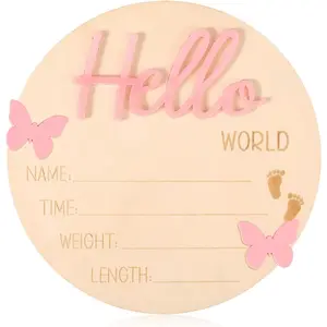Announcement Board, Wooden Hello World Welcome  Plaque  Birth Name Sign Board for  Born Boys Girls Photo Props