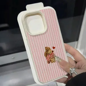 Striped Couple Bear UV Print Phone Case Cover, Soft Tpu Protection for iPhone 17/16/15/14/13/12/11/x Pro Max Plus, Fashion Gift