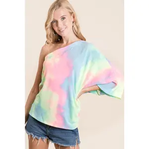 BiBi Tie Dye French Terry One Shoulder Top with Dolman