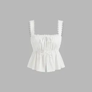 Cider 100% Cotton Square Neck Broderie Anglaise Tie Front Bow Top