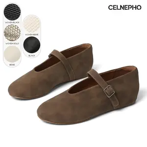 CELNEPHO Womens Ballet Flats Round Toe Mary Jane Flat Laser Cut Design Adjustable Buckle Strap Ballerina Flats Elegant Comfortable Sandals Party Office Work Womens Casual Daily Wear Trendy Dress Shoes Deals For You Days