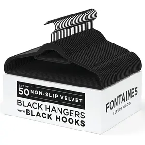 Fontaines Luxury Velvet Felt Non Slip Clothes Hangers 50 Pack - Heavy Duty Swivel Hook for Clothing Hanging Closet Organizer